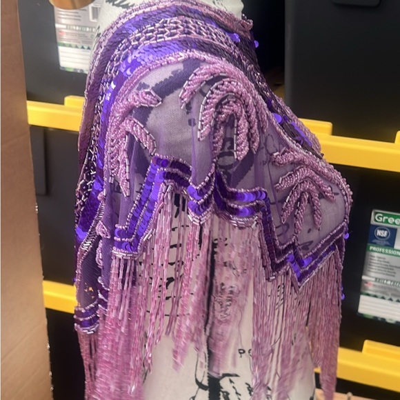 Festival vintage fringe sequin and beaded shawl - Picture 2 of 5